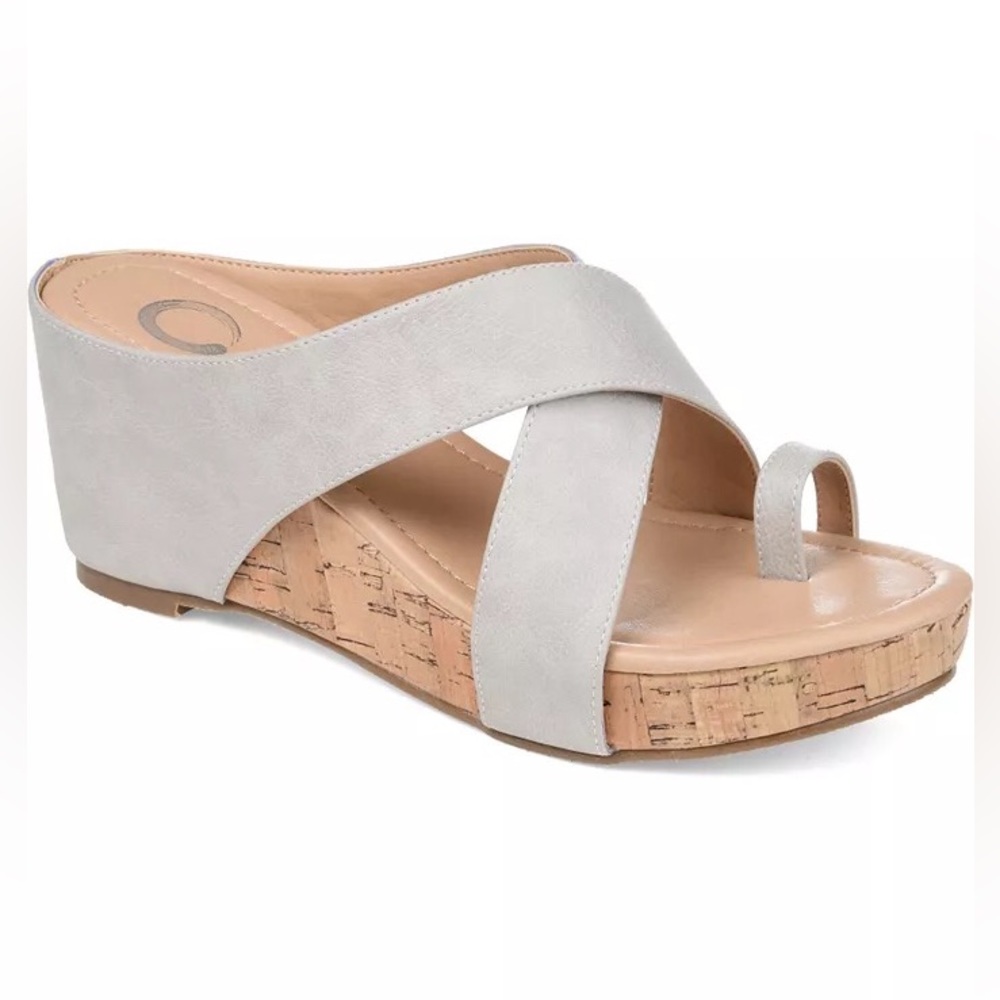 NWT Journee Collection Rayna Wedge Sandals in Stone, Size 8.5 - Picture 1 of 5